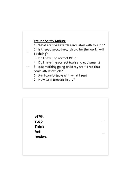 Pre-Job Safety Minute & STAR Badge Cards